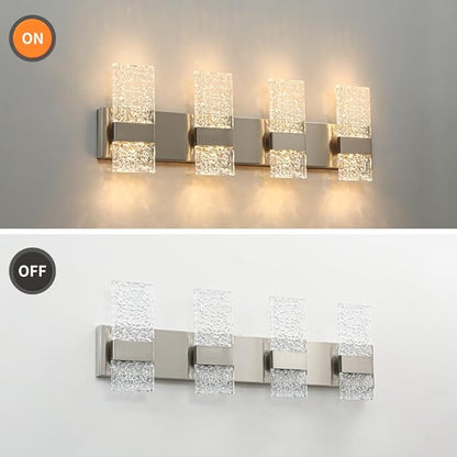 Modern Brushed Nickel 8-Lights Bathroom Vanity Light, Eleglant Nickel LED Bathroom Light Fixtures over Mirror, Dimmable Acrylic Shade Wall Lighting Fixtures, Hardwired Wall Light(H9.25in, L28.35in)