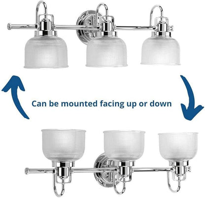 Progress Lighting Archie Collection 3-Light Clear Double Prismatic Glass Coastal Bath Vanity Light Polished Chrome