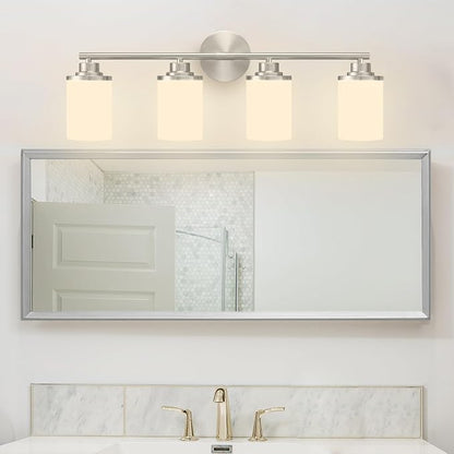 Bathroom Light Fixtures,Brushed Nickel Bathroom Lights,4-Light Vanity Light,Bathroom Light Over Mirror,Modern Bathroom Vanity Light Fixture,Bathroom Sconces with Frosted Glass