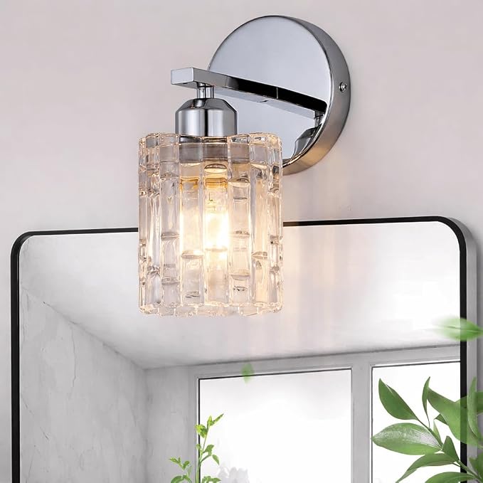 Modern 1-Light Crystal Vanity Light, Chrome Bathroom Light Fixture Over Mirror, Wall Mount for Bathroom, Bedroom, Living Room, Hallway