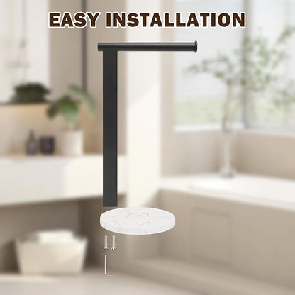 Hand Towel Holder Stand for Bathroom, L- Shaped Standing Hand Towel Rack, Towel Bar Kitchen Vanity Countertop Organizer, SUS304 Stainless Steel Material, Marble Base (Matte Black)