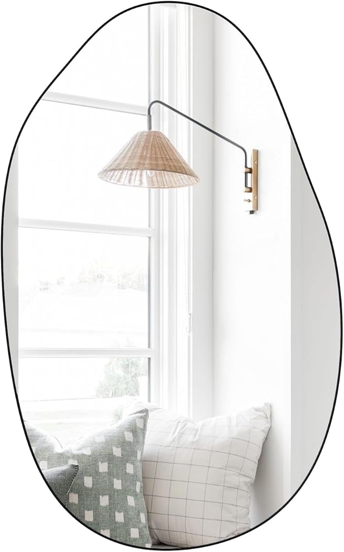 20.5"x33.5" Black Asymmetrical Mirror for Bathroom Irregular Wall Mirror | Farmhouse Accent Vanity Mirror Hanging Horizontal/Vertical Black Metal Wall Mirror Decorative for Bathroom Bedroom Entryway