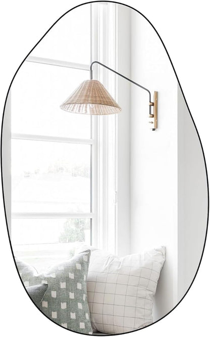 20.5"x33.5" Black Asymmetrical Mirror for Bathroom Irregular Wall Mirror | Farmhouse Accent Vanity Mirror Hanging Horizontal/Vertical Black Metal Wall Mirror Decorative for Bathroom Bedroom Entryway