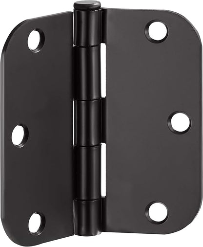 Design House Interior Door Hinges, 3.5 in. x 3.5 in., Rounded, 5/8-in. Radius, Steel, Pre-Lubricated, Door Hardware, Matte Black, 3-Pack, 188904