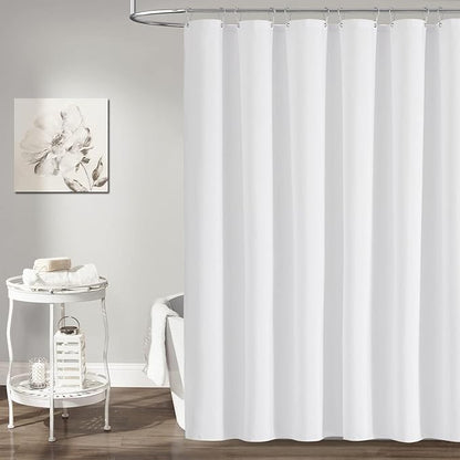 BTTN Fabric Shower Curtain, Linen Textured Heavy Duty Polyester Cloth Shower Curtain Set with Plastic Hooks, White, 48" W x 72" L (Pack of 1)