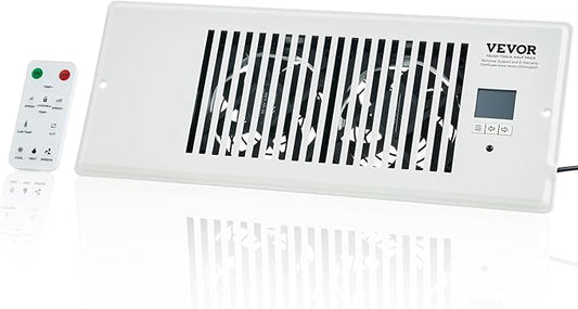 VEVOR Register Booster Fan, Quiet Vent Booster Fan Fits 4” x 12” Register Holes, with Remote Control and Thermostat Control, Adjustable 10-Speed for Heating Cooling Smart Vent, White