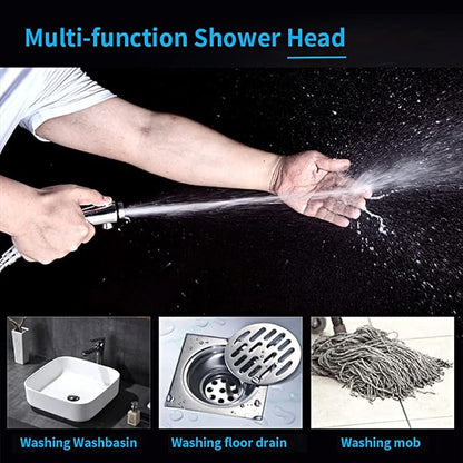 RV & Camper High Pressure Handheld Shower Head with Pause Button | 3 Spray Modes with ON/OFF Switch, Detachable Dog Shower Attachment, Drill-Free Pet Shower Wand with Bracket & Hose, Chrome