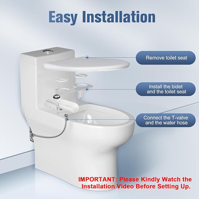 Ultra-Slim Bidet Attachment for Toilet with Filter, Chlorine-Free Fresh Water, pH balance, Non-Electric Bidet Toilet Seat Attachment with Pressure Controls, Dual Nozzles(Frontal/Rear),No Gaps No Leaks
