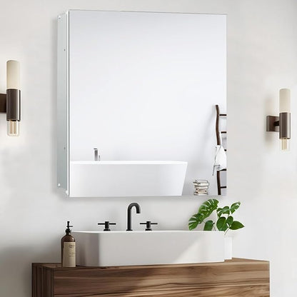 Aluminum Medicine Cabinet with Mirror, 20x20 Inch Mirror Cabinet, Assembly Needed, Recessed/Wall Mount, 3 Adjustable Tempered Glass Shelves, Bathrroom Medicine Cabinet, Reversable Door