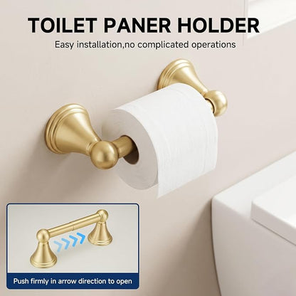Sagetta Bathroom Hardware Set, 5-Piece Bath Accessories Set Wall Mount Includes 20 in Towel Bar, 16 in Towel Bar, Towel Ring, TP Holder, Towel Hook Brushed Gold