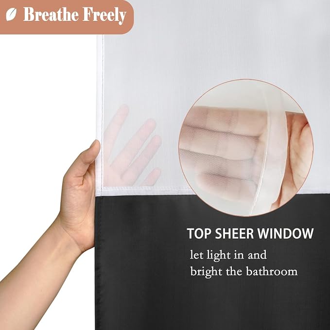 UFRIDAY Shower Curtain Grey and White 72 x 72 Inch, Fabric Shower Curtain with Window.Shower Curtain for Bathroom and Bathtubs,Machine Washable, Hotel Quality, Black