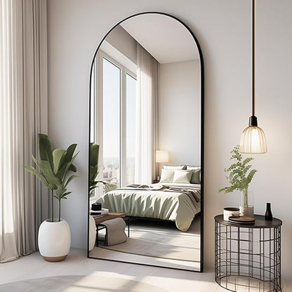 Dewfig Arched Full Length Mirror, 71"x30" Large Floor Mirror, Black | Aluminum Alloy Frame Full Body Mirror, HD Shatterproof Tempered Glass, Lean/Stand/Wall for Living Room,Bedroom, Dressing Room