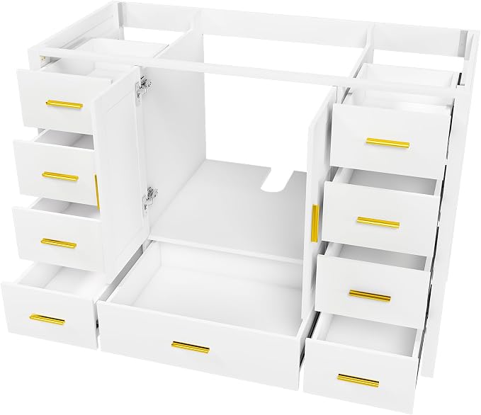 48'' Bathroom Vanity Without Sink,Multi-Functional Bathroom Cabinet with 2 Doors and 9 Drawers, Solid Frame,White(No Sink)