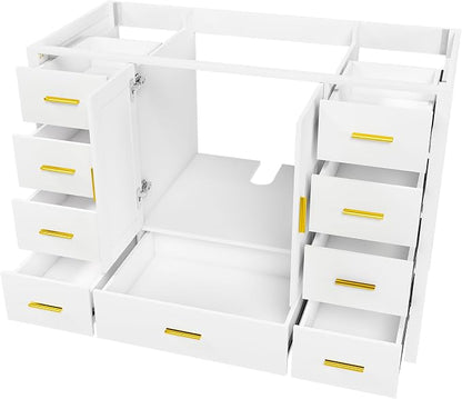 48'' Bathroom Vanity Without Sink,Multi-Functional Bathroom Cabinet with 2 Doors and 9 Drawers, Solid Frame,White(No Sink)