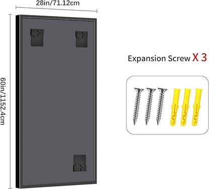 Black Rectangle Mirror, 60 x 28 Inch Large Bathroom Mirrors for Over Sink, 0.6" Thickened Deep Frame, Rectangular Wall Mirror, Brushed, Tempered Glass, Antirust, Horizontally or Vertically