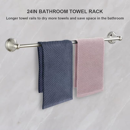 8Pcs Brushed Nickel Bathroom Accessories Set Towel Racks for Bathroom | Bathroom Hardware Set,2 * 24 Inch Towel Bar for Bathroom 2*Toilet Paper Holder 2* Towel Ring Towel Holders 2* Hook