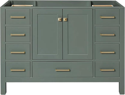 ARIEL Cambridge 48-inch Bathroom Vanity Base Cabinet,Solid Wood, 2 Soft Closing Doors, 9 Dovetail Drawers, Vintage Green