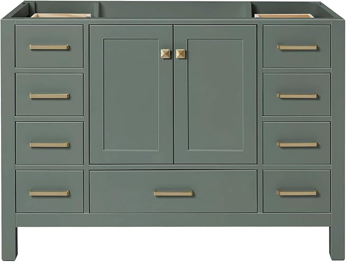 ARIEL Cambridge 48-inch Bathroom Vanity Base Cabinet,Solid Wood, 2 Soft Closing Doors, 9 Dovetail Drawers, Vintage Green