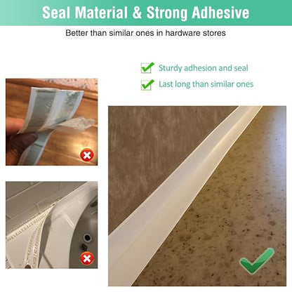 White Caulk Tape Bathroom Easy DIY Sealant Solution Peel & Stick for Bathtubs Toilets Walls Floors Tiles Wallpaper Edges, Quick & Mess-Free Waterproof Sealing, Create a Clean Finished Look in Minutes