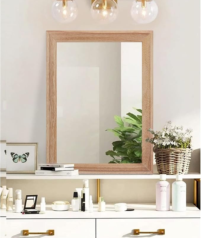 AAZZKANG Rustic Mirrors for Wall Rectangle Wooden Frame Hanging Mirror for Bedroom Bathroom Living Room Entryway Large 26"x18"