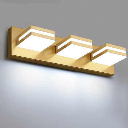 IZORRO LED Modern Bathroom Lights Fixtures(3-Light,Dimmable,360°Rotate),Brushed Glod Acrylic Wall Lighting,Vanity Lights for Bathroom Over Mirror - 6000k 16In （No Assembly Required）