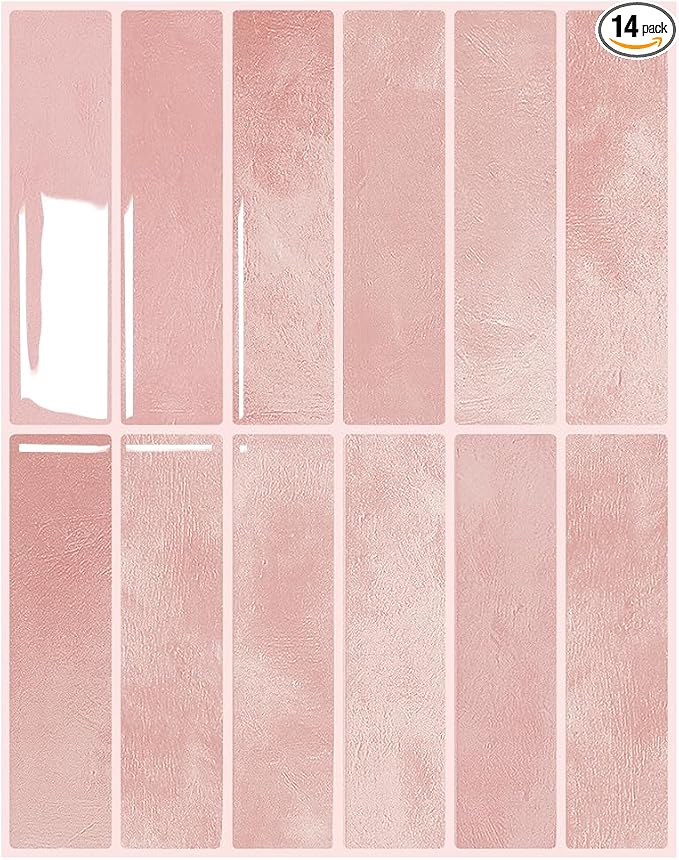 Peel and Stick Backsplash 3D Wall Tiles,Self-Adhesive,Oil Proof,Waterproof, Removable Wall Panels for Kitchen & Bathroom,Modern Design, Easy Install (10.7ft，12x9 inch,14 Pack) (Pink)