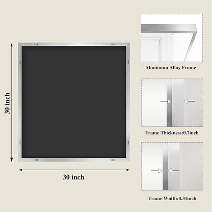 Koonmi Silver Rectangle Wall Mirror, 30x30 Inch Bathroom Mirror, Aluminum Frame Vanity Mirror for Entryway, Living Room, Bedroom Bathroom, Hangs Horizontally or Vertically
