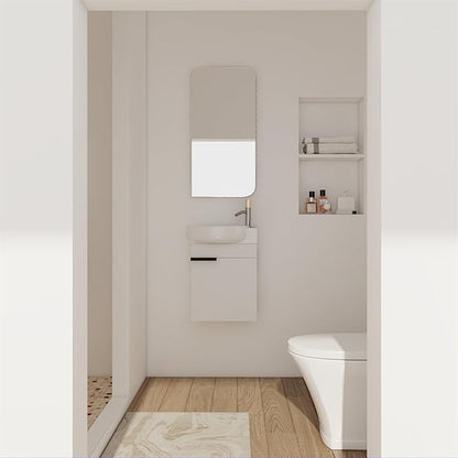 Henf 17 Inch Wall Mounted Bathroom Vanity Sink Combo for Small Space,Modern White Vanities Set with Ceramic Sink Top,Hanging Garage Vanity w/Sink, Floating Small Bathroom Cabinet Compact