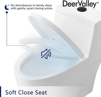 DeerValley Elongated One-Piece Toilet with Standard Height 1.1/1.6 Dual Flush Toilets with Soft Closing Seat and Black Button