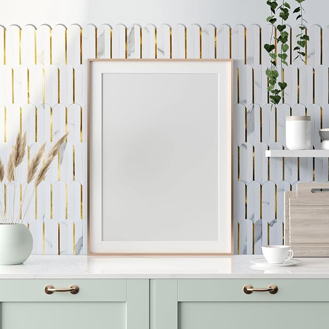 DICOFUN 10-Sheet White & Marble Look Peel and Stick Backsplash for Kitchen, PVC Stick on Backsplash Wall Tiles