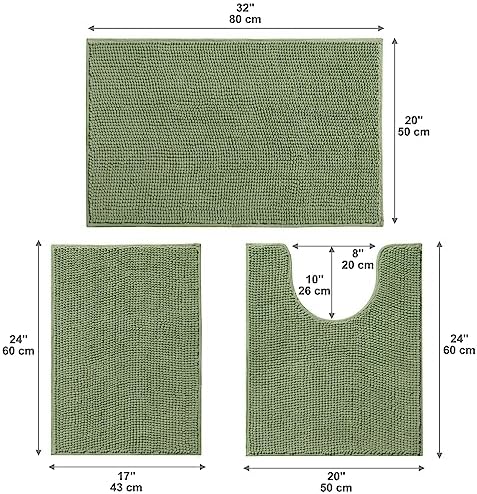 Urvoix Bathroom Rugs Sets 3 Piece, Non-Slip Chenille Bath Rug Set