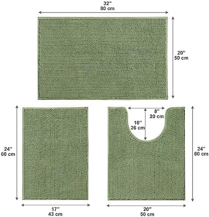 Urvoix Bathroom Rugs Sets 3 Piece, Non-Slip Chenille Bath Rug Set