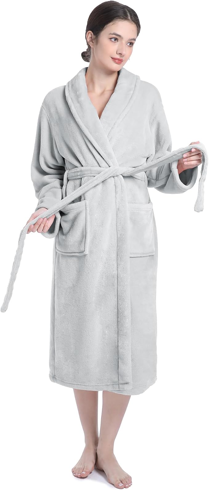 Fluffy Soft Robes for Women, Warm Fleece Womens Robe, Cozy Bathrobe | Plush Bathrobe for Women, Long Fuzzy Lightweight Bath Robe with Pockets for Shower Spa Hotel House Pool