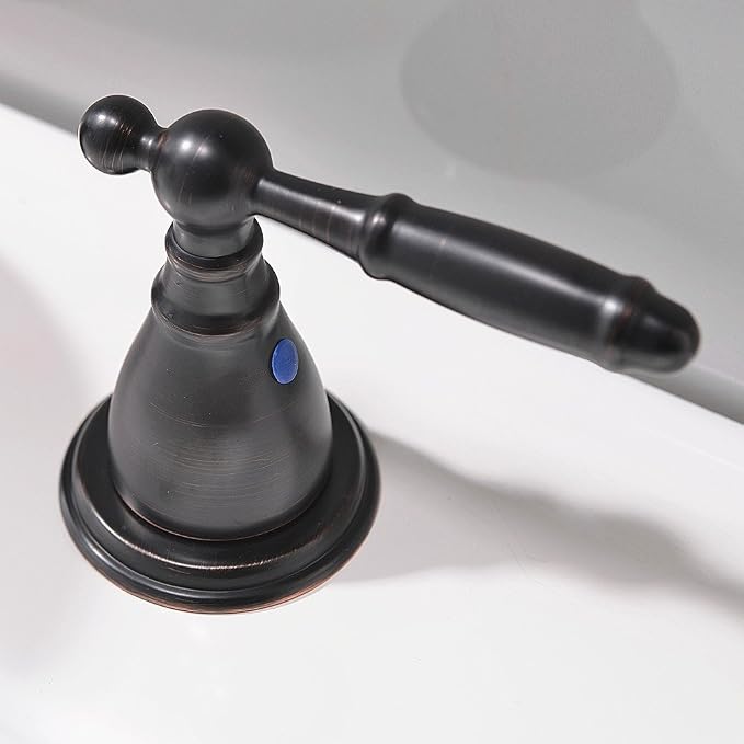 8 Inch 3 Hole Oil Rubbed Bronze Widespread Bathroom Faucet,Lavatory 2 Handles Vanity Sink Faucet with Copper Pop Up Drain, WF008-4-ORB