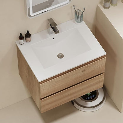 Floating Bathroom Vanity with Sink Wall Mounted Cabinet with 2 Drawers, Moisture-Resistant MDF,Large Storage for Small Space (24")
