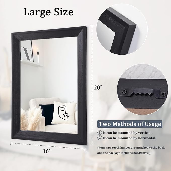 AAZZKANG Black Mirrors for Wall Rectangle Wood Framed Large | Decorative Wall Mirror 20"x16" for Bedroom Bathroom Living Room Dressing Room Entryway