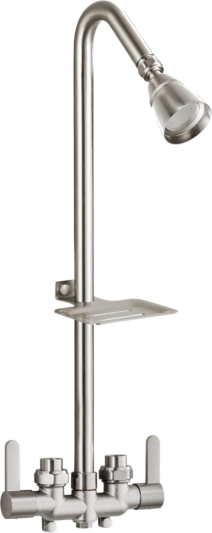 Aolemi Outdoor Shower Kit, Upward-Facing Inlets, Brushed Nickel | 3-Inch Center Hot And Cold Mixer Valve, Dual Handles, with Soap Dish For Convenient Outdoor Shower Use