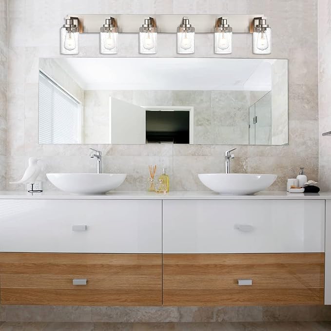 Bathroom Light Fixtures with Seeded Glass Shades, 6-Lights Vanity Lights Wall Mount Home Lighting for Kitchen Over Mirror