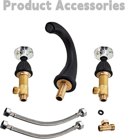 Black Bathroom Faucet Morden Three Holes Widespread 2 Crystal Handle Bathroom Sink Faucets Vintage Lavatory Vanity Faucet