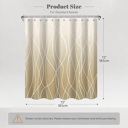 Striped Shower Curtain for Bathroom, Ombre Khaki, 72" W x 72" L | with Hooks, Modern Hotel Style, Water Repellent, Washable, Weighted Hem