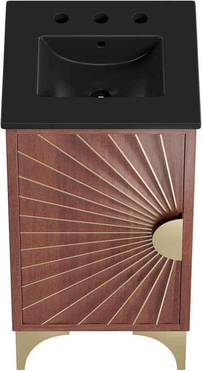 Modway Daylight Bathroom Vanity Cabinet with Ceramic Sink Basin, 18 Inch, Black Walnut