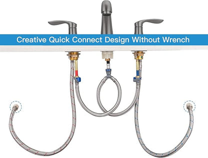 Bathroom Sink Faucet, Faucet for Bathroom Sink, Widespread Gun Grey Bathroom Faucet 3 Hole with Stainless Steel Pop Up Drain and cUPC Lead-Free Hose - (Gun Grey 2 Packs)