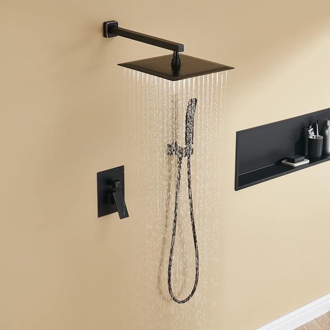 Rain Shower System 12 Inches Shower Combo Set Oil Rubbed Bronze Wall Mount Faucet Bathroom Faucets with Rainfall Shower Head and Hand Shower
