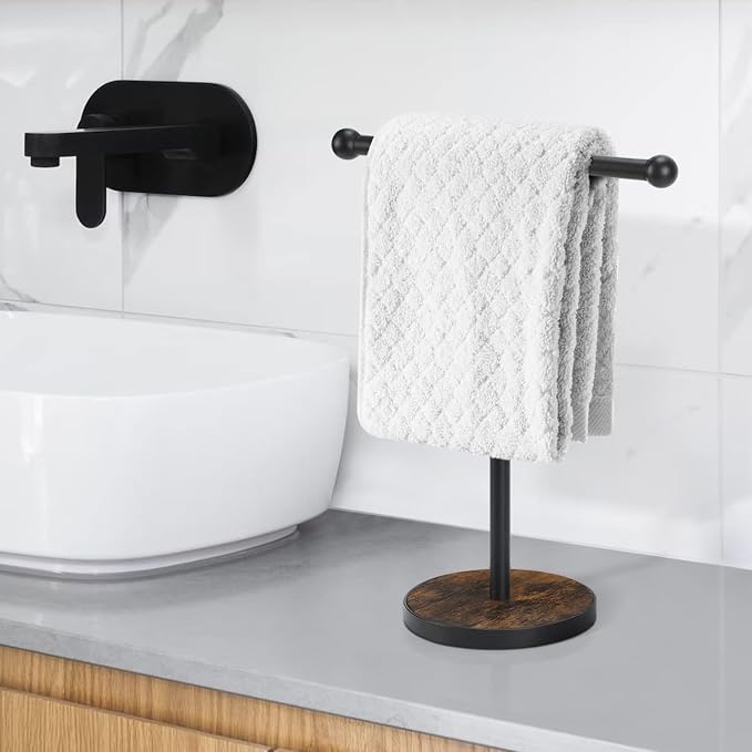YINMIT Towel Holder Stand, T-Shape Height 15” Wood Countertop Hand Towel Stand, Hand Towel Racks with Heavy Base for Bathroom Kitchen Countertop Vanity
