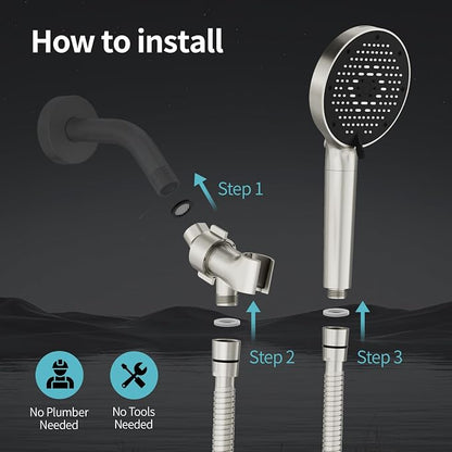 SR SUN RISE NSF Certified Filtered Shower Head with Handheld for Hard Water to Remove Chlorine High Pressure 9-Spray Setting (with Power Wash) Anti-Clog Nozzles(1Filter, Brushed Nickel)
