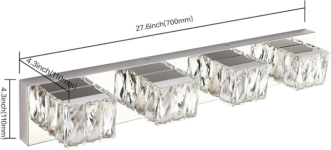 4 Lights Bathroom Vanity Light - Crystal Modern Vanity Lights for Bathroom - Dimmable 24W LED Chrome Bath Light Fixtures Over Mirror Cool White Light