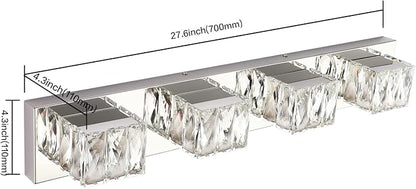 4 Lights Bathroom Vanity Light - Crystal Modern Vanity Lights for Bathroom - Dimmable 24W LED Chrome Bath Light Fixtures Over Mirror Cool White Light