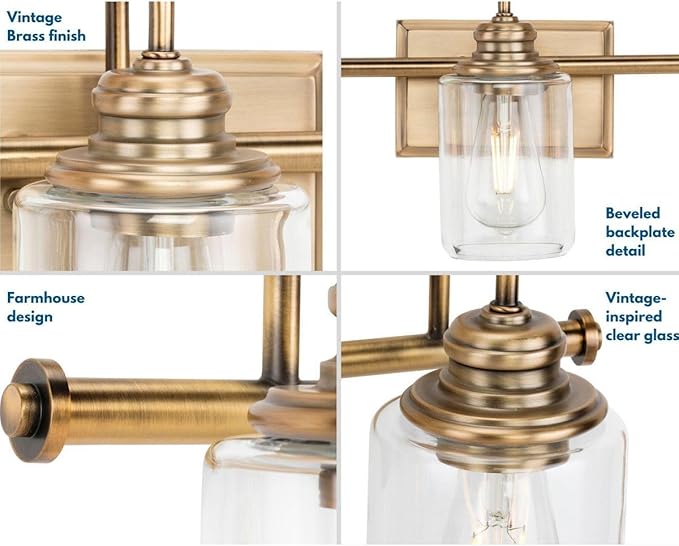 Progress Lighting Aiken Collection 4-Light Vintage Brass Clear Glass Vintage Bath Vanity Light
