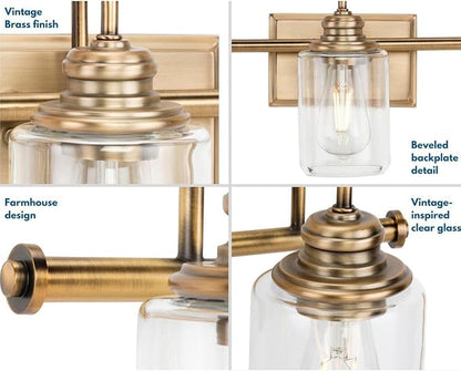 Progress Lighting Aiken Collection 4-Light Vintage Brass Clear Glass Vintage Bath Vanity Light