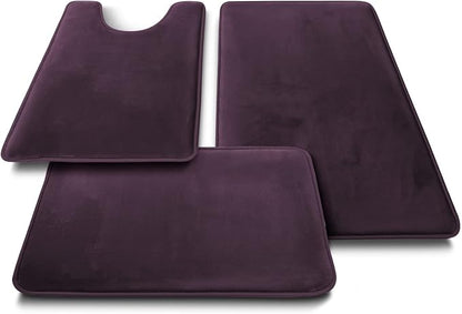 Clara Clark 3 Piece Bathroom Rugs Bath Mat Set, Velvet Memory Foam Bath Mats for Bathroom - Non-Slip, PVC Backing Bath Rugs, Washable - Dries Quickly, Purple